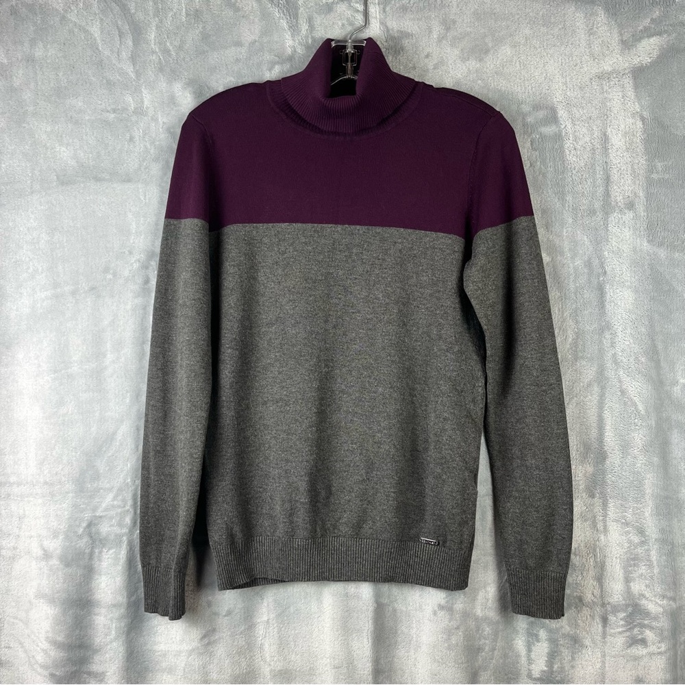Calvin Klein Colorblock Turtleneck Sweater Sz Small Gray Plum Classic Career